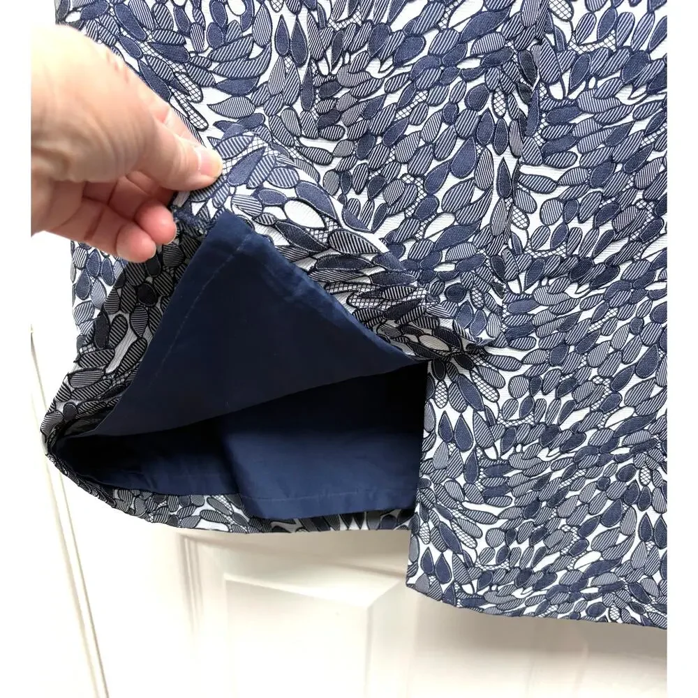 Ann Taylor Skirt Pencil Navy Blue White Pattern, Lined, Women's Size 14 16